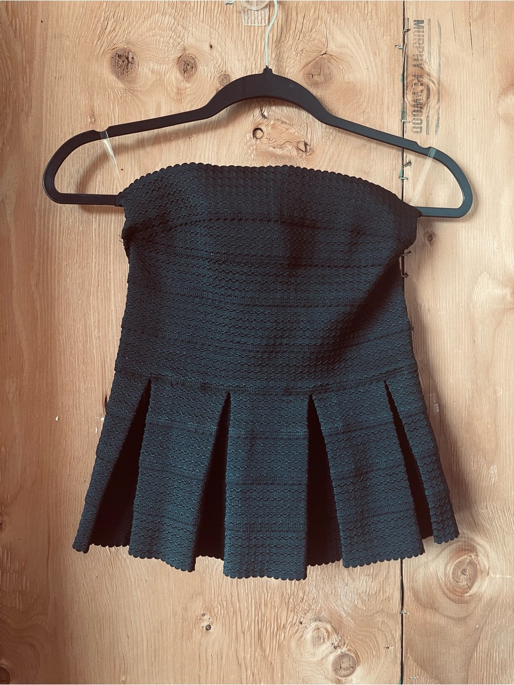 Sans Souci Black Strapless Pleated Skater top